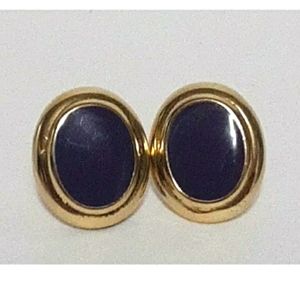 Purple Gold Tone Oval Pierced Earrings Vintage